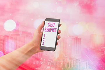 Text sign showing Seo Service. Business photo text techniques and procedures to increase the...