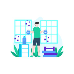 people are exercising in the gym using dumbbells, barbells and treadmills vector illustration, suitable for landing page, ui, website, mobile app, editorial, poster, flyer, article, and banner