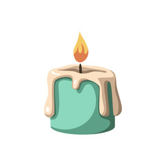 Burning candle from paraffin wax. Vector Illustration in cartoon style isolated on white background.