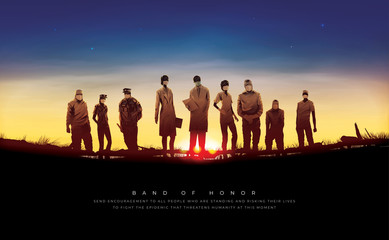 Vector illustration of appreciation to doctors nurses and frontline medical health care workers during epidemic and pandemic crisis concept