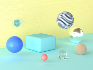 blank square shape sphere yellow wall 3d rendering