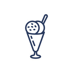 Cup with ice cream scoops thin line icon. Vase, spoon, gelato, cafe menu isolated outline sign. Food and dessert concept. Vector illustration symbol element for web design and apps