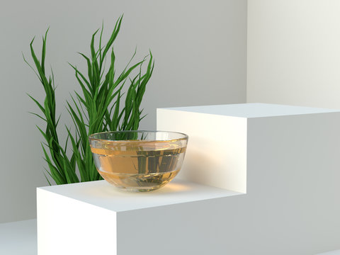 glass clear tea cup 3d rendering