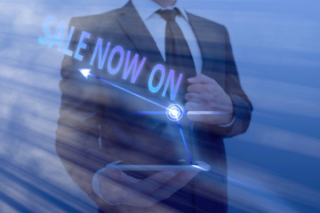 Word writing text Sale Now On. Business photo showcasing Discounts and promotional sales retail...