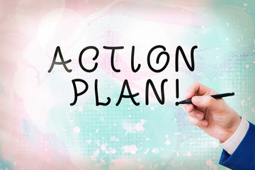 Conceptual hand writing showing Action Plan. Concept meaning proposed strategy or course of actions...