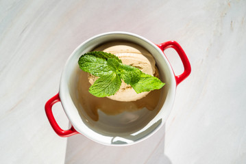 ice cream ball with mint