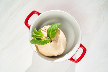 ice cream ball with mint