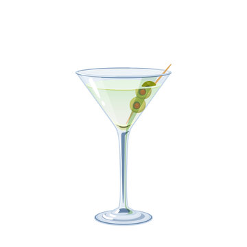 Alcoholic cocktail in martini glass, vector illustration cartoon icon isolated on white.