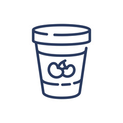 Ice cream bucket thin line icon. Carton pack, plastic, cherry, fruit isolated outline sign. Food and dessert concept. Vector illustration symbol element for web design and apps
