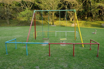 Fototapeta premium 芝生広場とブランコ、滑り台