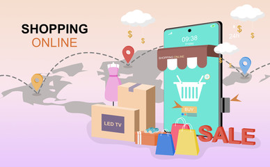Mobile Application, Shopping Online on Website, Vector Concept