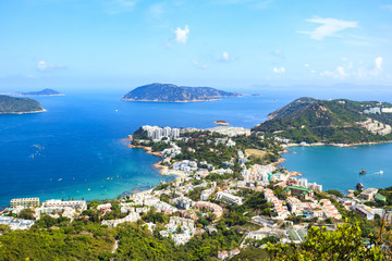 Crystal blue coastal view and village of southern Hong Kong