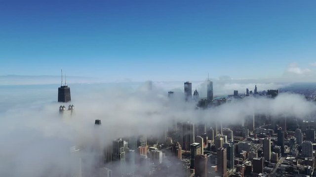 Chicago Covered in Fog - Aerial View
