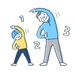 一緒に運動するおじいちゃんと男の子