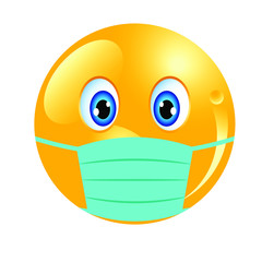 Yellow emoticon with green hygienic mask.