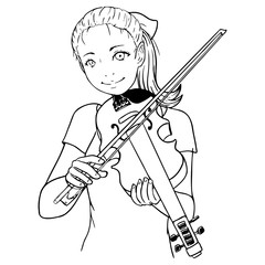 vector illustration cute girl play violin, linart