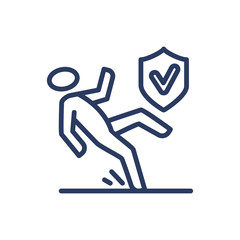 Stumbling person thin line icon. Emergency and insurance concept. Shield, injury, harm isolated outline sign. Vector illustration symbol element for web design and apps