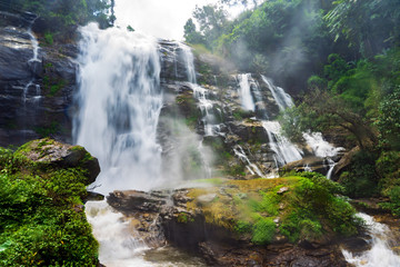 Spray and drops of water from Vachiratharn waterfall in Thailand