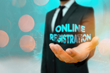 Conceptual hand writing showing Online Registration. Concept meaning System for subscribing or...