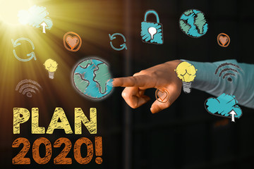 Text sign showing Plan 2020. Business photo showcasing detailed proposal doing achieving something...
