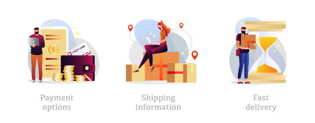 Payment options, shipping information, delivery metaphors