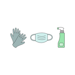 Coronavirus protection. Gloves, antiseptic, medical mask. Vector.