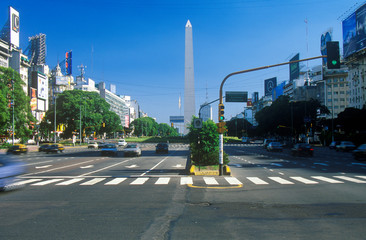 Avenida 9 de Julio, widest avenue in the world, and El Obelisco, The Obelisk, Buenos Aires,...