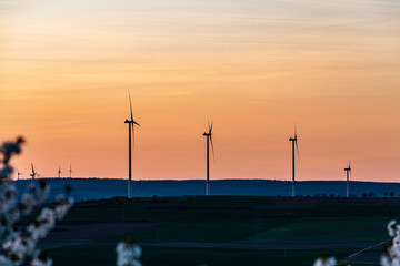 Fototapeta na wymiar wind turbines in the evening
