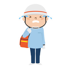 泣いてる男性の救急救命士のイラスト。