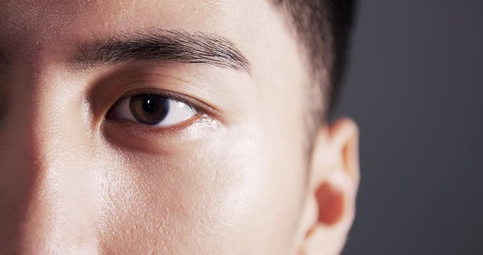 closeup asian man's face and eyes