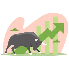 Rising stock prices with the corona virus worldwide.  Illustrated with a bull who pushed forward