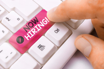 Handwriting text Now Hiring. Conceptual photo finding evaluating working relationship with future...