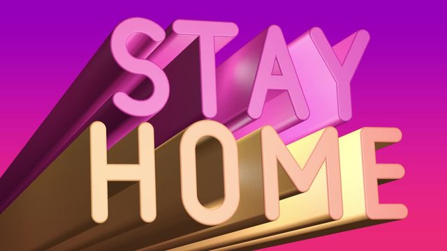 3d render of STAY HOME text on violet pink trendy gradient background. Self isolation. Coronavirus quarantine concept