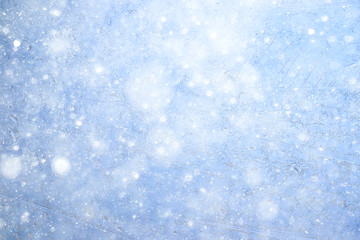 snow ice background, abstract winter seasonal background, white snowflakes blizzard on ice overlay background