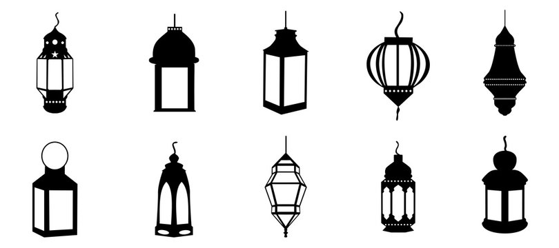 Set of Islamic lantern element silhouettes. for ramadan kareem and music  object decoration. Vector illustration Stock Vector | Adobe Stock