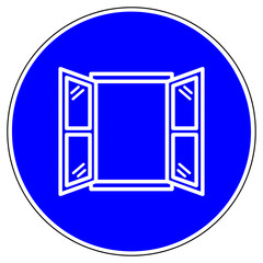shas612 SignHealthAndSafety shas - german - Gebotszeichen: Fenster öffnen - frische Luft strömt. - english / mandatory sign: fresh air - ventilating intensively with the window sash wide open - g9464