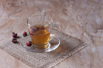 Rosehip tea, traditional medicine. Vitamin drink, natural vitamins. selective focus