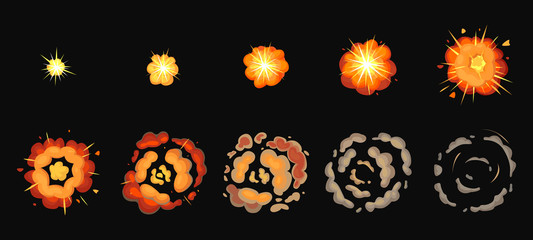 Explosion process isolated cartoon set icon. Vector illustration effect explode on white background. Vector cartoon set icon explosion process.