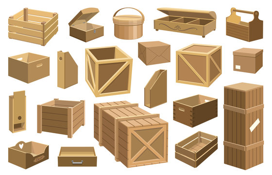 Wooden box isolated cartoon set icon. Cartoon set icon wood container . Vector illustration wooden box on white background.