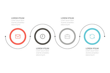 Business process. Timeline infographics with 4 options, circles. Vector illustration.