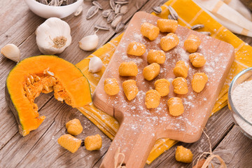 Raw pumpkin gnocchi.	