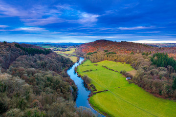 Sunset over the river wye and Coppet Hill in Herefordshire from Symonds Yat