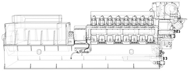 Generator. Diesel and gas industrial electric generator. The layers of visible and invisible lines are separated. Wire-frame outline.