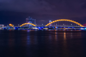 Fototapeta na wymiar Nightscape of Da Nang City with Dragon bridge, Vietnam
