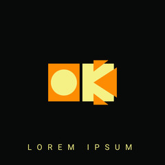 Modern creative shaped OK, KO, O, K logo. Initial Logo Designs Templete with Black Background. Vector Illustration