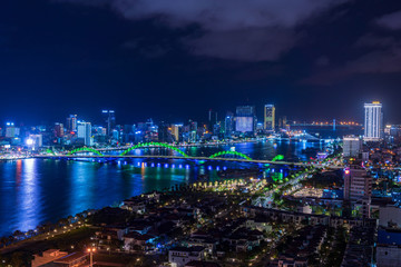 Nightscape of Da Nang City with Dragon bridge, Vietnam