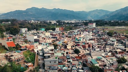 Aerial View Rishikesh, holy town and travel destination in India.