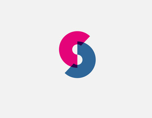 Creative bright pink and blue color geometric logo letter S of two semicircles for your company