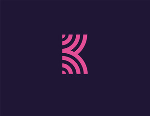 Creative bright pink geometric logo letter K of linear semicircles for your company