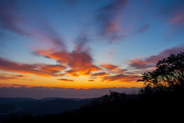 Fototapeta premium Beautiful morning glow just right before sunrise on the mountain top.